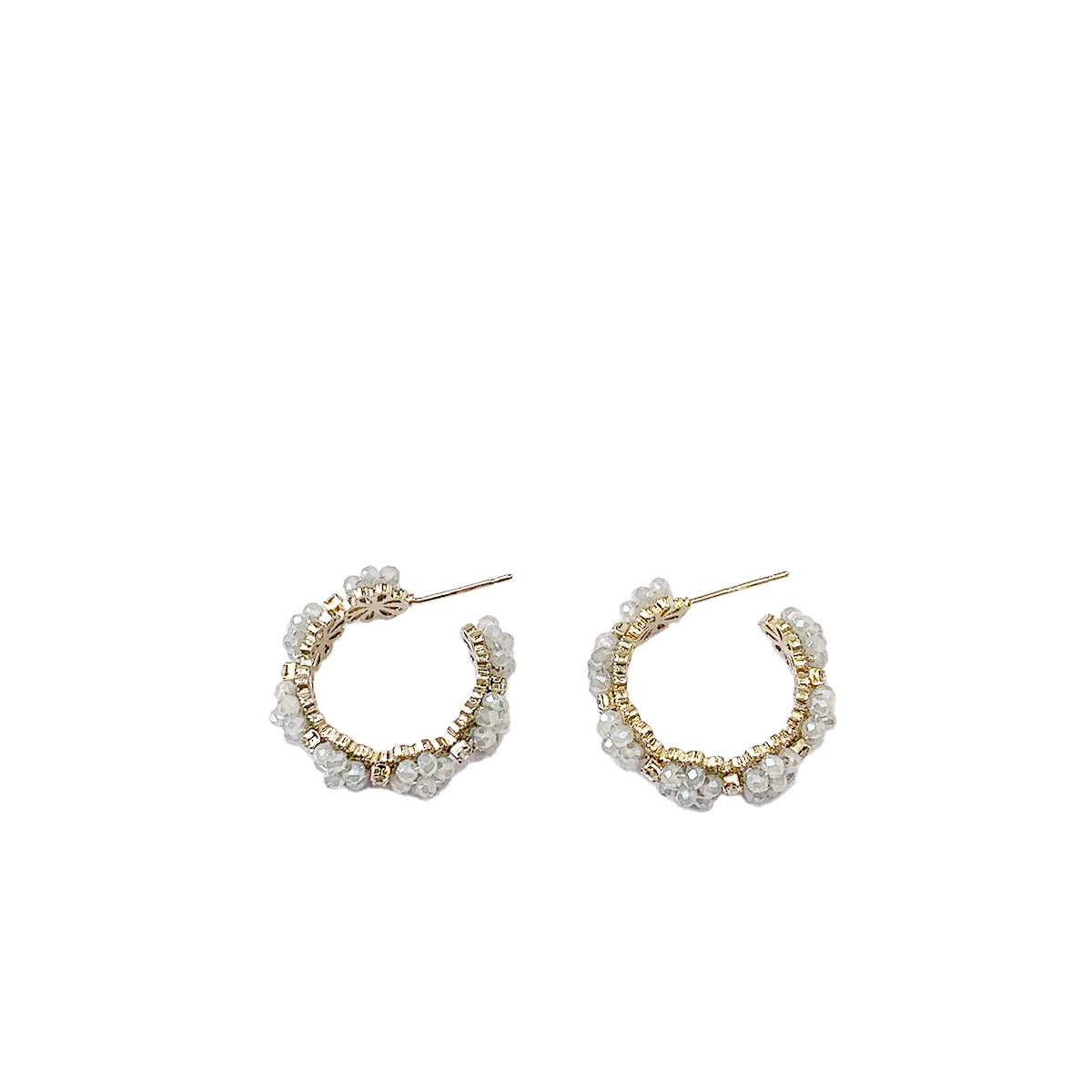 Crystal Flowers C Earrings 浪漫彩色水晶串珠花朵水钻C形耳环 - 图3