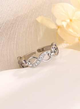 无穷的爱意戒指高级感无穷符号数字8字食指戒交织的链条闪钻指环
