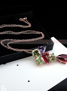 欧美玫瑰金彩色锆石配饰水滴吊坠
