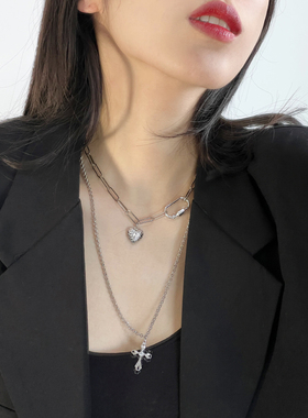 欧美时髦双层未来感爱心项链女
