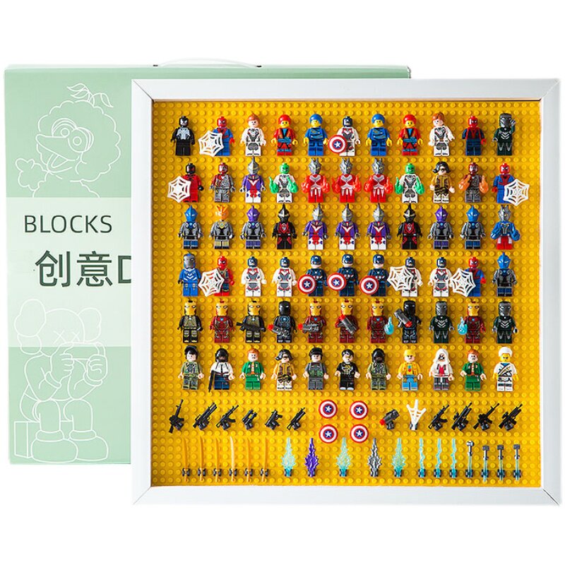 积木人仔相框收纳小人公仔展示盒挂画儿童拼装六一儿童节手工diy