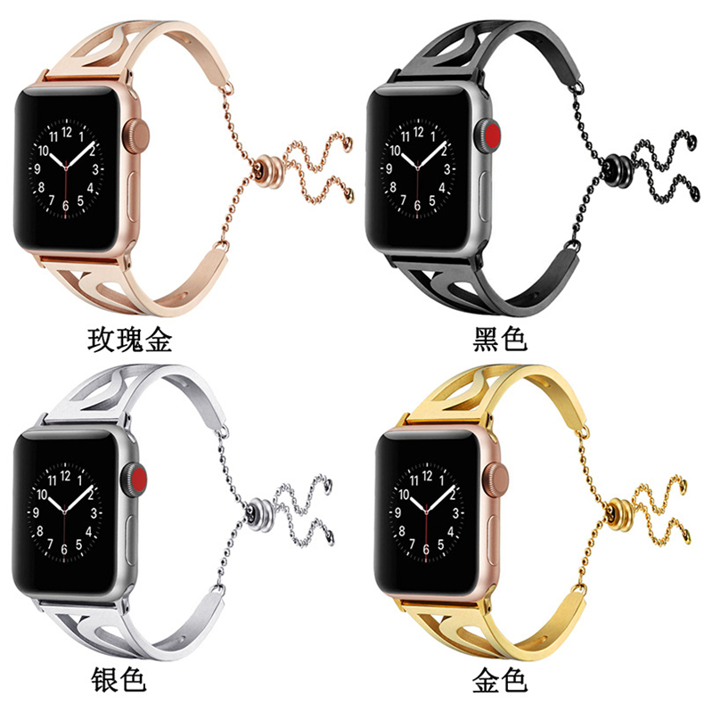 适用苹果手表表带女生款iwatch 5 6 7 8 9代腕带apple watch Ultra2金属不锈钢手镯手链夏天透气series 8表带-图0