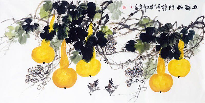 黄山川纯手绘真迹四尺葫芦图国画花鸟画横幅写意水墨客厅中堂装饰