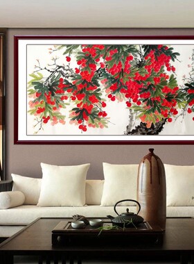 精品定制纯手绘新中式荔枝树国画花鸟画荔枝装饰画吉利图鸿运当头