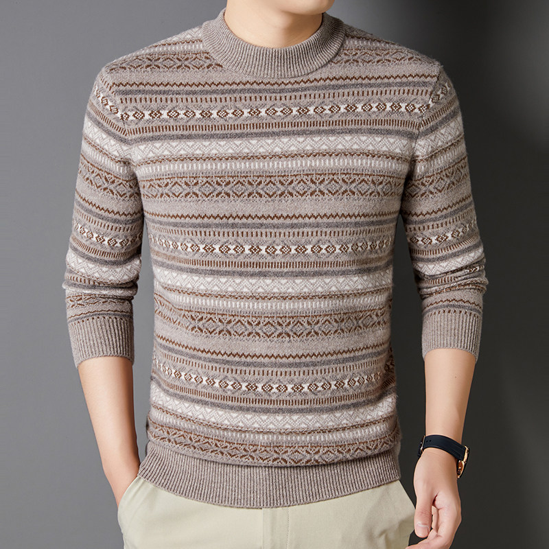 恒源祥复古圆领羊毛衫男款秋冬季男士毛衣保暖内搭中年新款爸爸装