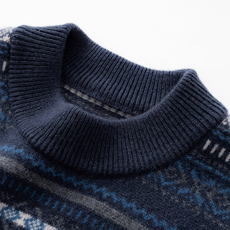 恒源祥复古圆领羊毛衫男款秋冬季男士毛衣保暖内搭中年新款爸爸装