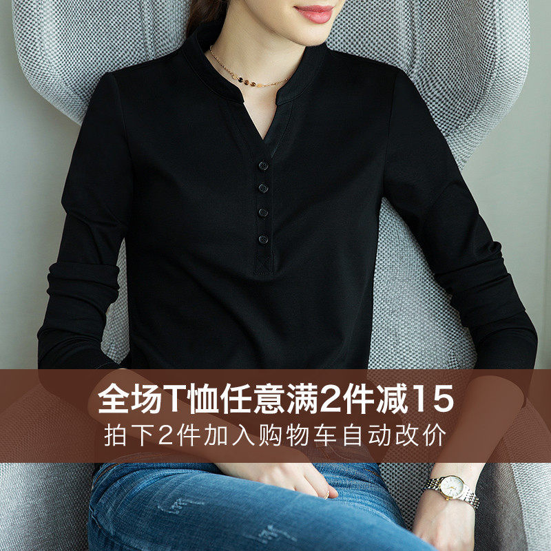 雀后黑色t恤长袖七分袖2020打底衫 雀后T恤