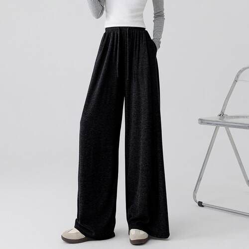 one more糯米直筒阔腿裤女2026春季宽松垂感软糯拖地慵懒灰色裤子 - 图2