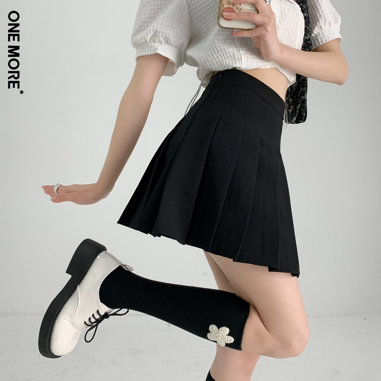 one more2022春夏新款百褶jk半身裙 onemore半身裙