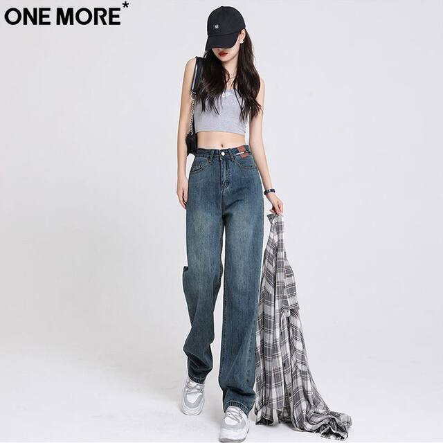 One More high street retro jeans ຂາກວ້າງບາງສໍາລັບແມ່ຍິງ summer ຊັ້ນໃຫມ່ drapey ກາງເກງກາງເກງຂາຍາວຊື່ສໍາລັບແມ່ຍິງ
