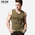 Áo vest nam rộng vai nam vest thể hình bó sát thể thao bó sát áo thun không tay kéo dài chạm đáy cotton vest màu tinh khiết - Áo vest cotton