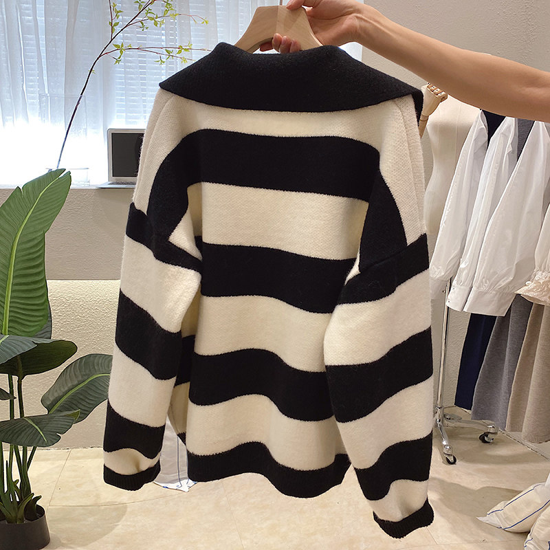 条纹宽松2020年新款秋冬外穿风毛衣 蒂拉格慕毛衣