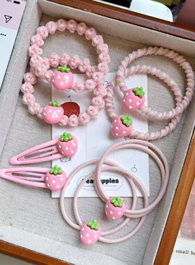 粉色草莓发绳甜美橡皮筋可爱扎头绳女高弹力发饰情侣手链发圈女童