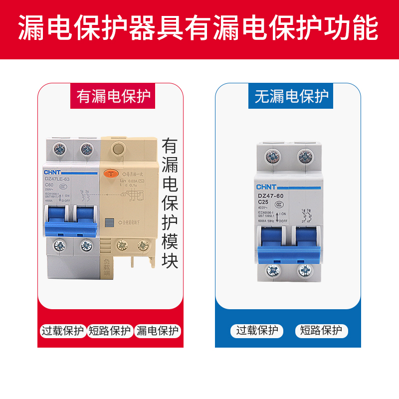 正泰63a空漏保32a开关漏电保器2p保护断路器DZ47LE空开1p n空气3P-图2