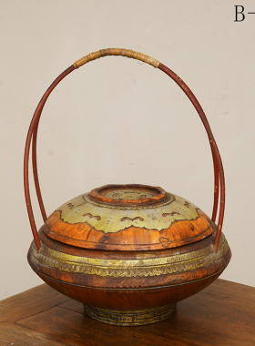 清代实木插花花篮木提篮老提篮