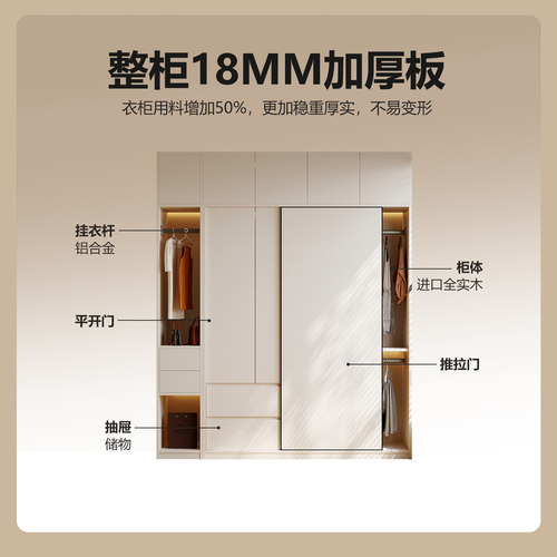 国补橡木推拉门全实木衣柜组合家用卧室一门到顶简约移门衣橱定制 - 图1