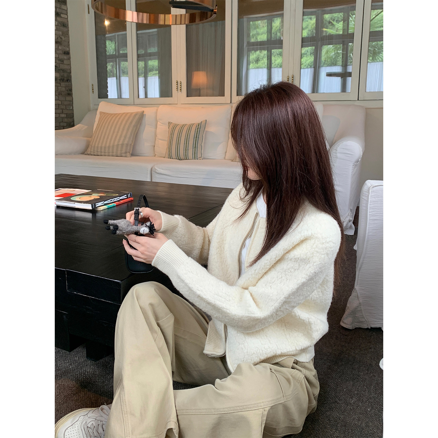 Cactishop小羊羔 全羊毛圈圈纱短外套女初冬加厚保暖双拉链开衫,淘宝优惠券,粉丝福利购,淘宝优惠卷