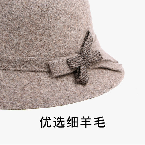 新款羊毛呢妈妈帽气质潮流中年女秋冬季韩版时尚洋气中老年人帽子 - 图2