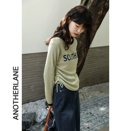 Трикотажный лонгслив, осенний ретро дизайнерский свитер, тренд сезона, круглый воротник