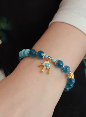 寺庙同款天然蓝色糖心玛瑙如意福袋吊坠转运珠玛瑙手链好运节节高