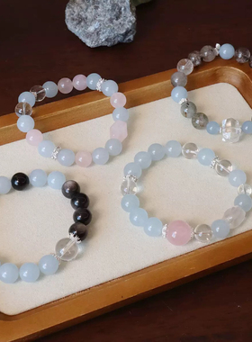 水晶手串绿幽灵黑曜石天然水晶手链女蓝色高级感设计粉晶串珠饰品