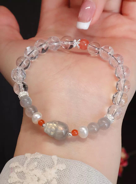 新款天然白水晶手链多宝紫晶粉晶手链貔貅提溜原创设计水晶玛瑙