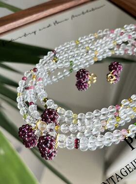 流霞染紫天然碧玺白水晶双圈手串