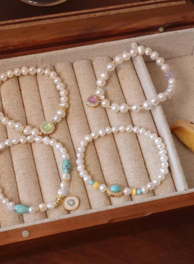 巴洛克天然淡水珍珠手链女菱镁矿吊坠女生时尚感饰品闺蜜网红手串