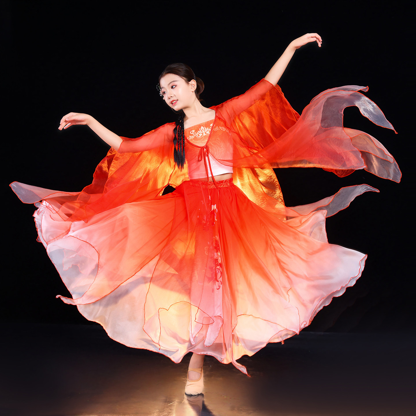 儿童古典舞蹈服女童超仙锦鲤同款古风飘逸大袖衫大摆裙舞蹈演出,淘宝优惠券,粉丝福利购,淘宝优惠卷