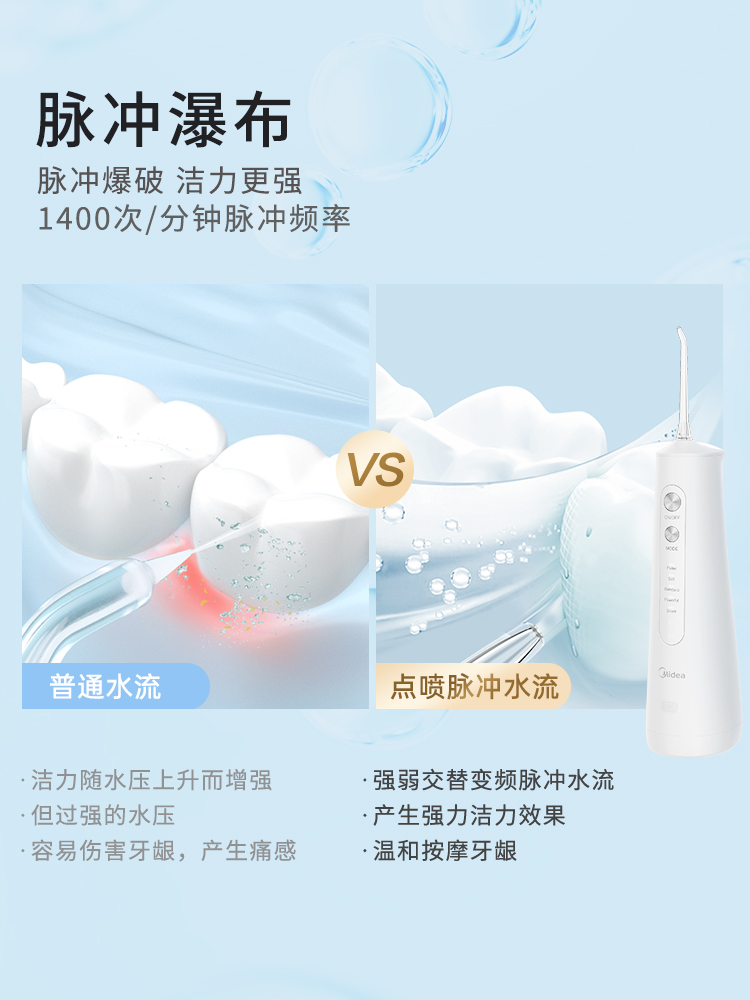 美的电动冲牙器便携式智能洗牙器牙结石小米白水牙线正畸洗牙机