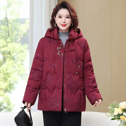 老年羽绒服女装中长款大码休闲加厚妈妈冬季奶奶老人太太冬装外套 - 图0