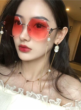 多边形切边链条眼镜海洋色复古原宿遮阳墨镜女ins眼镜韩版太阳镜