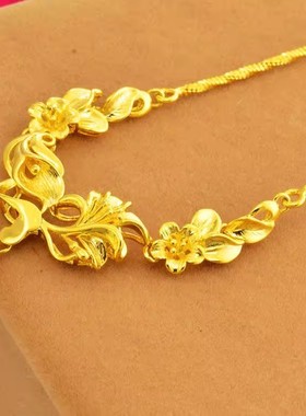 越南沙金花朵项链仿黄金色