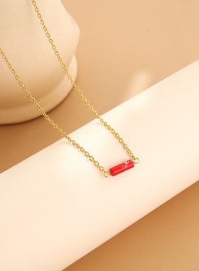 芭比圆沁夏季简约小圆柱天然石吊坠项链小众百搭不锈钢颈链锁骨链