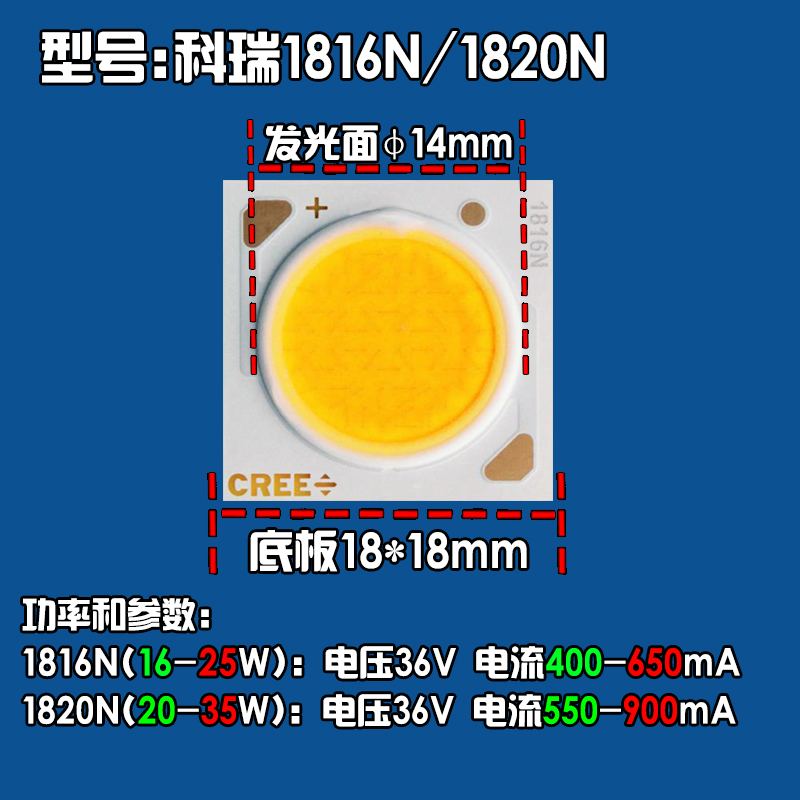 CREE灯珠COB芯片科瑞led科锐射灯1507N1512N1816N1820N1830N2520N-图1