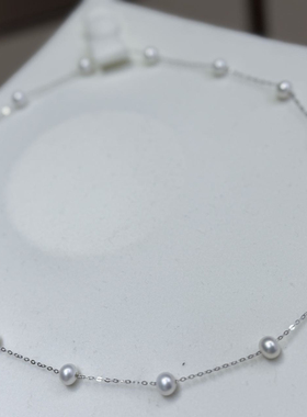 满天星珍珠项链女925纯银施家正圆轻奢小众高级感锁骨链 5.5-6mm