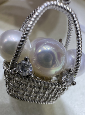 财篮子·招财珍珠篮子造型满钻纯银菜篮子万能扣吊坠6-7mm极光