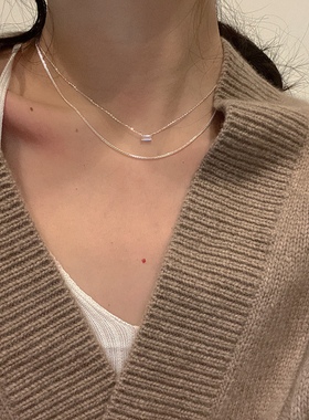 双层高碳钻纯银锁骨链单钻