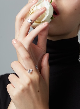 小众纯银单钻开口戒指