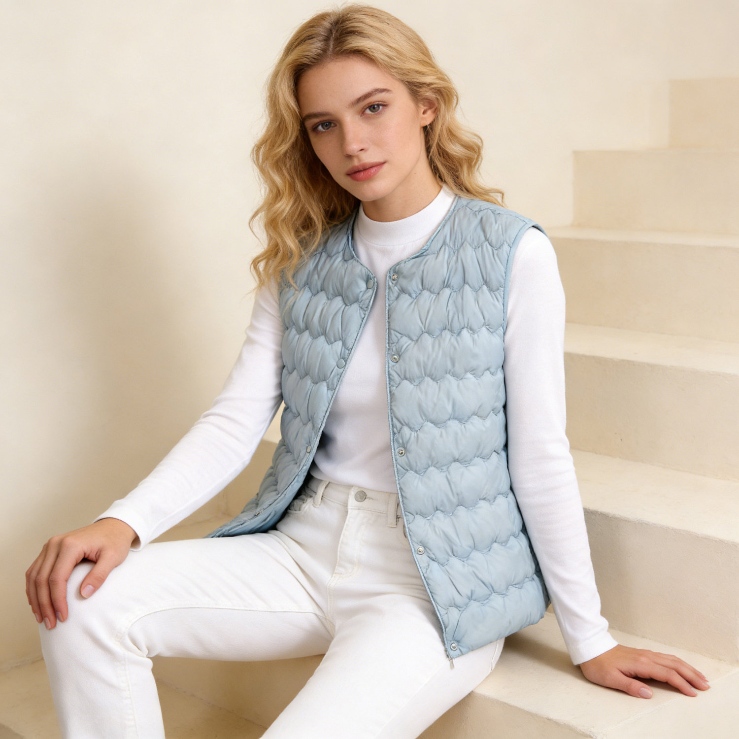 秋冬轻薄羽绒服波浪无领羽绒马甲女内胆保暖背心坎肩外穿圆领冬装,淘宝优惠券,粉丝福利购,淘宝优惠卷