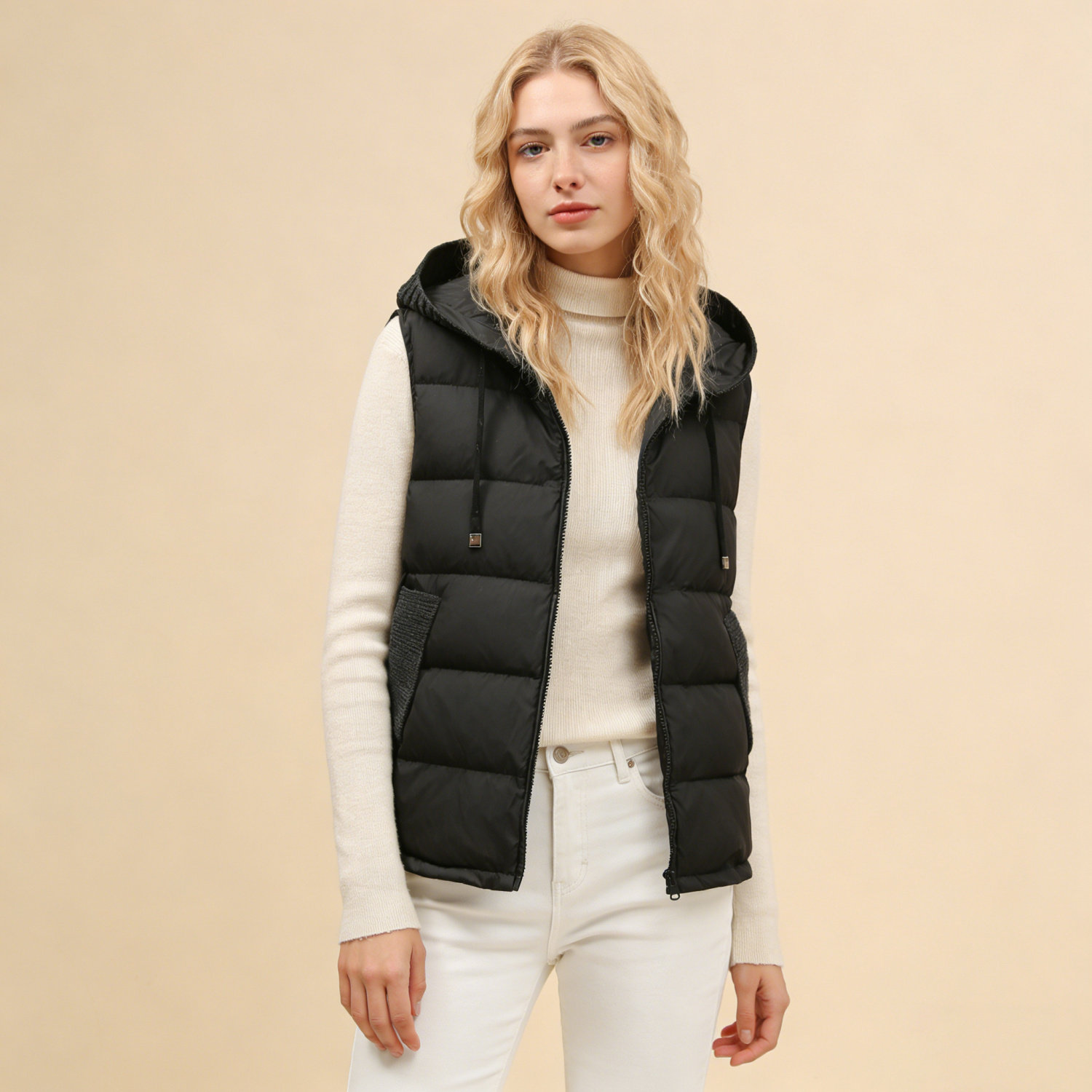 针织连帽羽绒马夹女短款2026欧美时尚宽松马甲保暖背心春秋冬季潮,淘宝优惠券,粉丝福利购,淘宝优惠卷