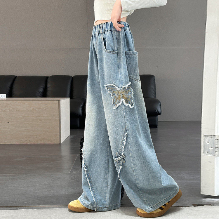 女童裤子2026新款洋气蝴蝶中大童冬季加绒直筒儿童春秋阔腿牛仔裤,淘宝优惠券,粉丝福利购,淘宝优惠卷