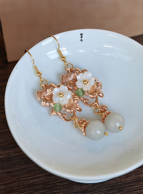 韶华记古风铜镀金花朵汉服耳环