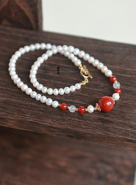 韶华记珍珠玛瑙女古风璎珞项链