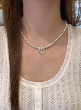 不对称锆石双子星珍珠项链百搭ins风高级感氛围感芭蕾风简约项链