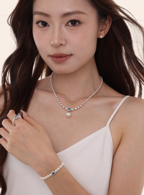 女款海蓝宝手链珍珠纯银