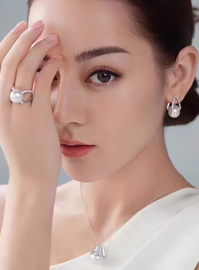 S家极光珍珠灰色耳环女轻奢气质大气独特2026新款高级感耳钉耳饰
