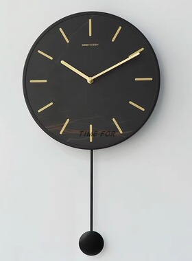 简约北欧岩板钟面时钟金属框大理石纹摇摆钟艺术玄关卧室客厅挂钟