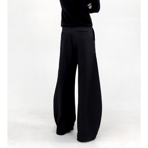 mountain tree弯刀裤立体剪裁阔腿双色西裤慵懒风纯色宽松休闲裤 - 图0