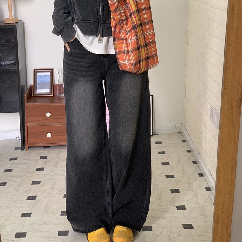 烟灰色加绒牛仔裤女秋冬新款胖mm粗腿宽胯高个子加长直筒阔腿裤子,淘宝优惠券,粉丝福利购,淘宝优惠卷